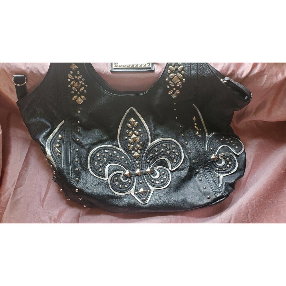 Miss Me Logo Black Leather Bling Shoulder Purse/Bag *Missing Shoulder Strap*